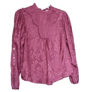 byTiMo Victorian Edwardian Style Blouse Top Size Small Rose Pink Jacquard Damask